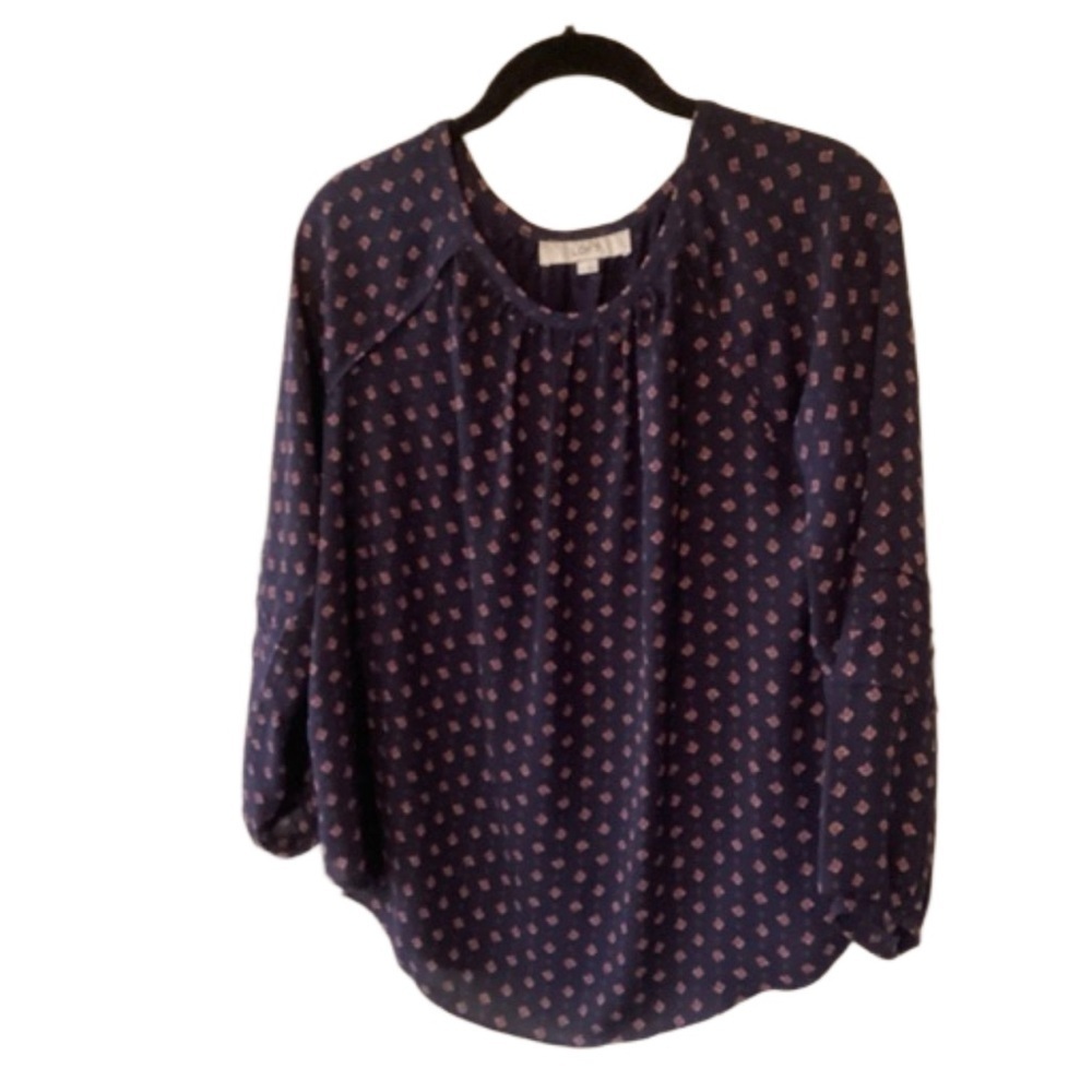 Loft Black Printed Long Sleeve Blouse S